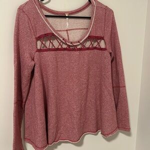 Free People Pink Striped Long Sleeve Sweater Top Loungewear Comfy Size Small